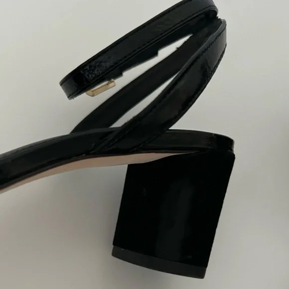 Sandro Lauren Black Leather Strappy Block Heel Sandal Size 37